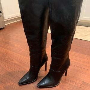 Steve Madden Olga black leather knee high boot with rhinestone detail